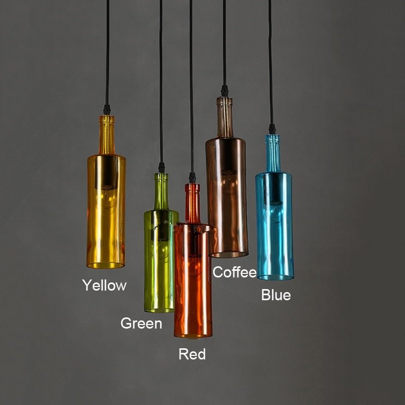 Vintage Creative Beer Bottle Glass Pendant Light LED E27 With 5 Colors Loft Hanging laL Restaurant Bedroom Shop