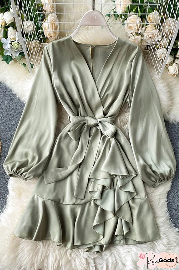 Surplice Front Belted Layered Dress