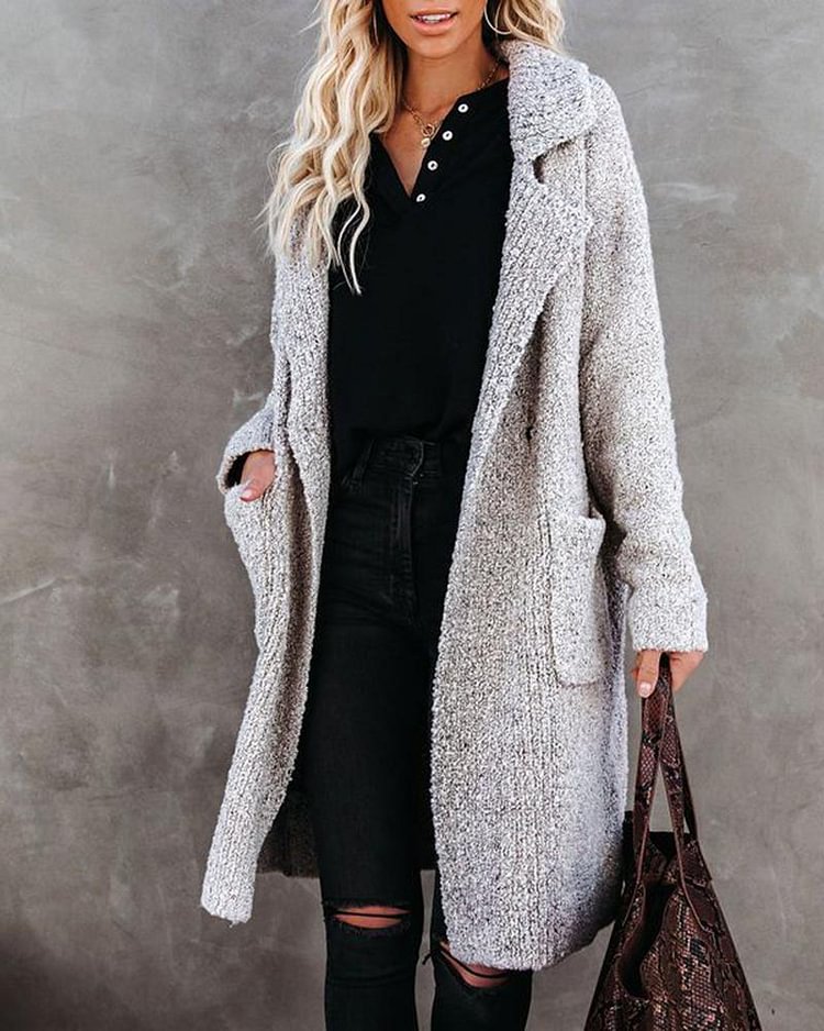 Double Breasted Dual Pocket Fluffy Knit Coat - Shop Trendy Women's Clothing | LoverChic