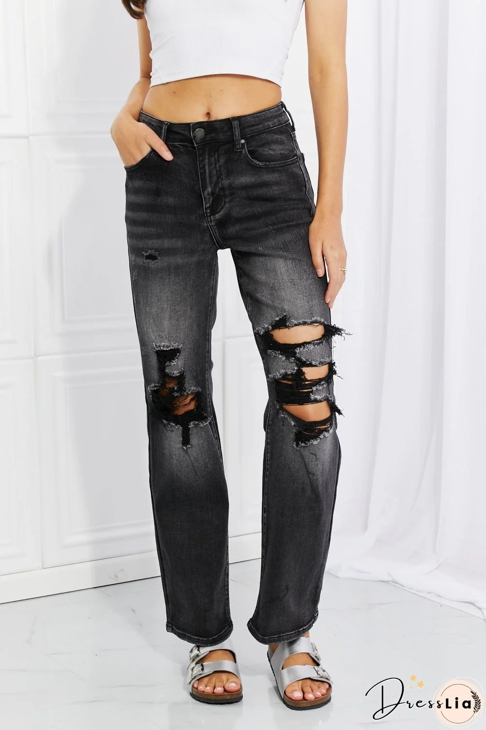 RISEN Full Size Lois Distressed Loose Fit Jeans