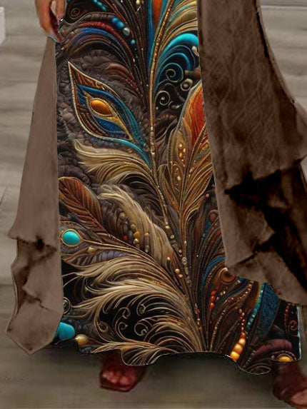 (PRE ORDER)Women's Long Sleeve V-neck Graphic Printed Two Pieces Maxi Dress