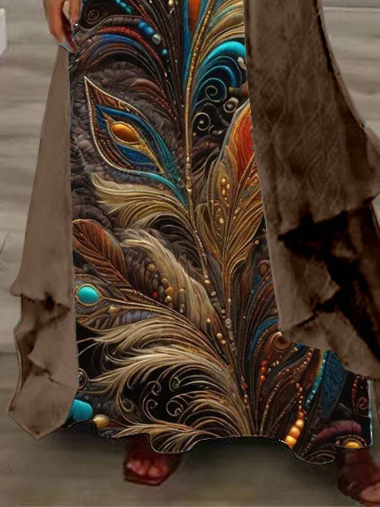 (PRE ORDER)Women's Long Sleeve V-neck Graphic Printed Two Pieces Maxi Dress