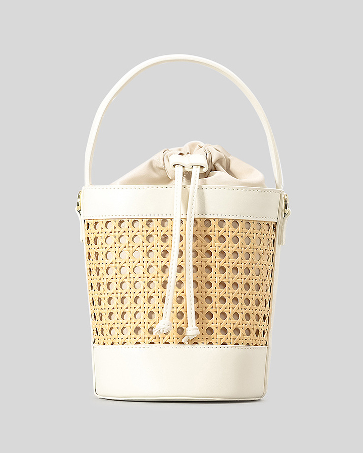 Leather & Rattan Perforated Bucket Bag