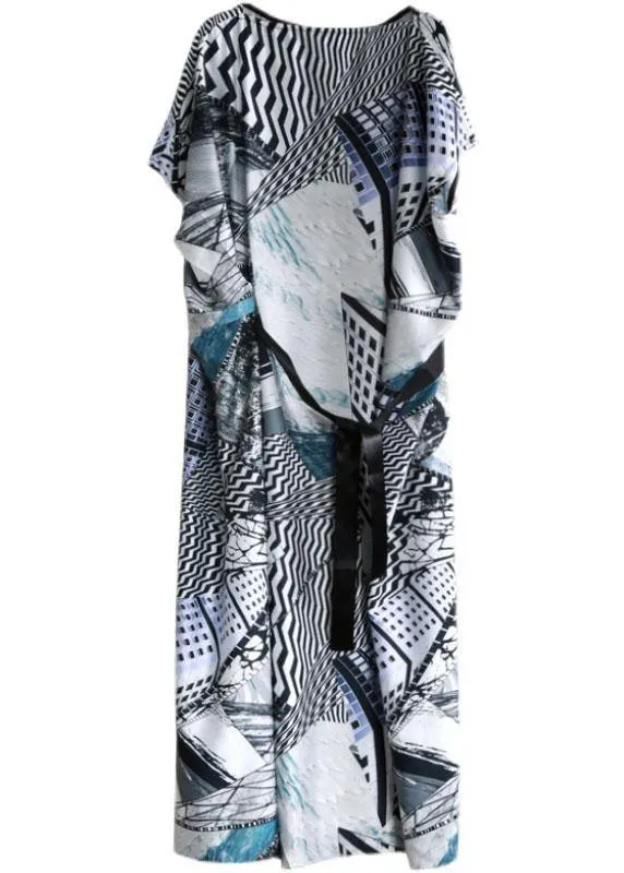 Plus Size Gray Print Silk Robe Dresses Tunic