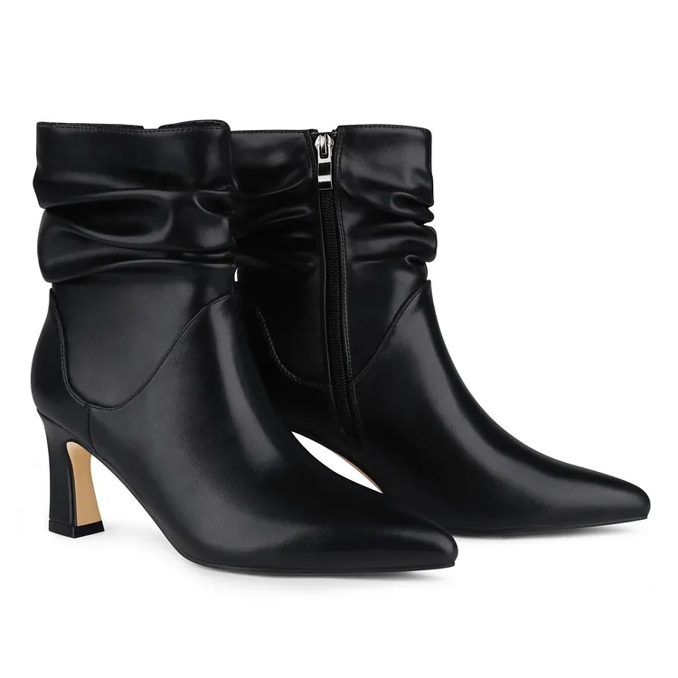 Women&rsquo;s  Pointed Toe 2.6" Block Heel  Slouchy Ankle Boots Ruched Side-Zip Dressy Booties VOCOSI VOCOSI