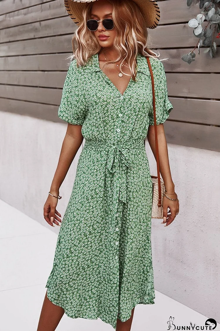 Floral Tie Front Slit Dress