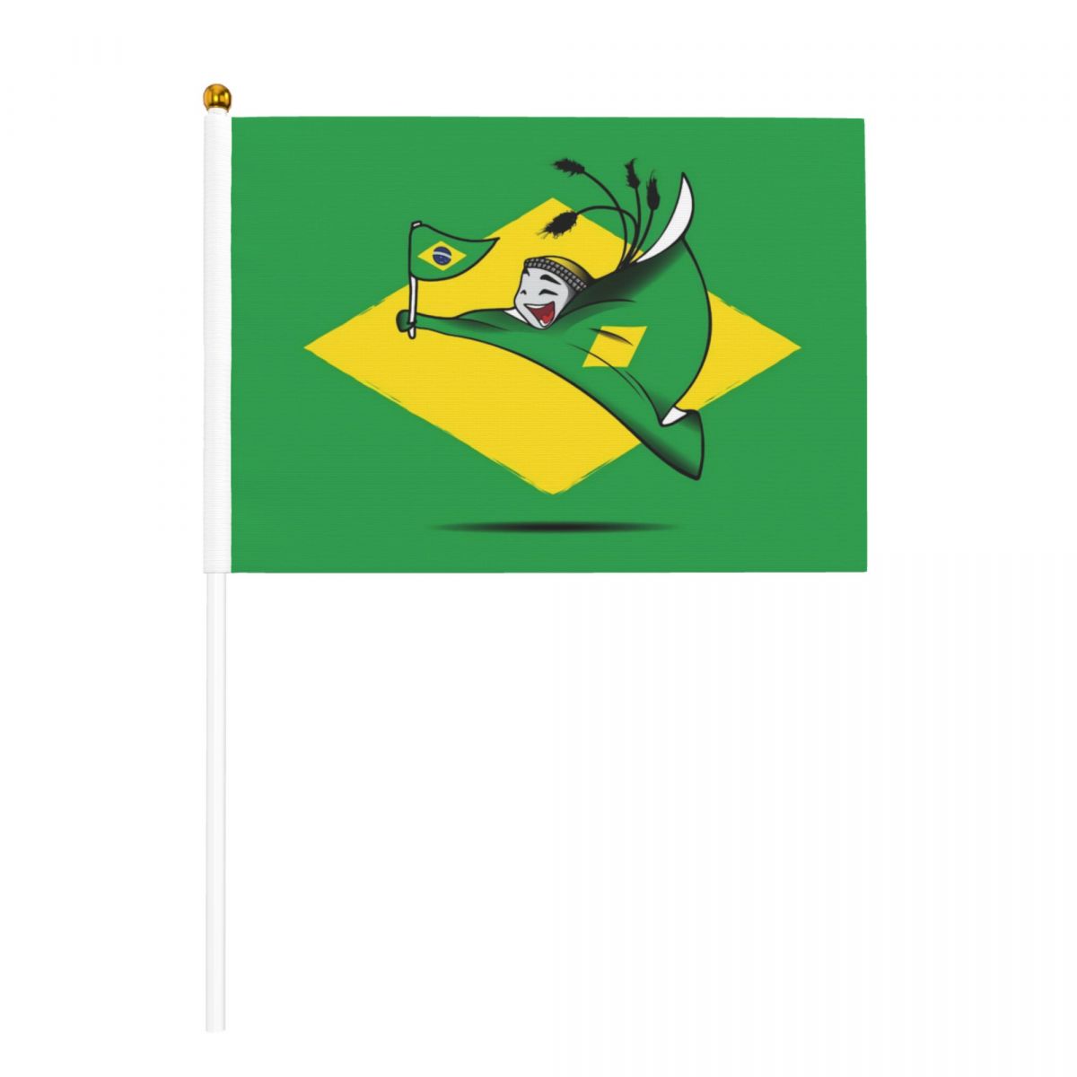 Brazil World Cup 2022 Mascot Hand Held Small Miniature Flags on Stick