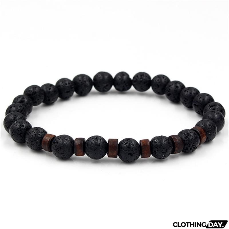 Men’s Stylish White Crystal Volcanic Rocks Beaded String Bracelet