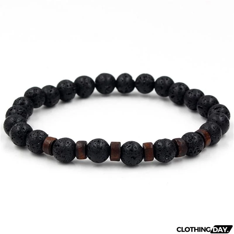 Men’s Stylish White Crystal Volcanic Rocks Beaded String Bracelet