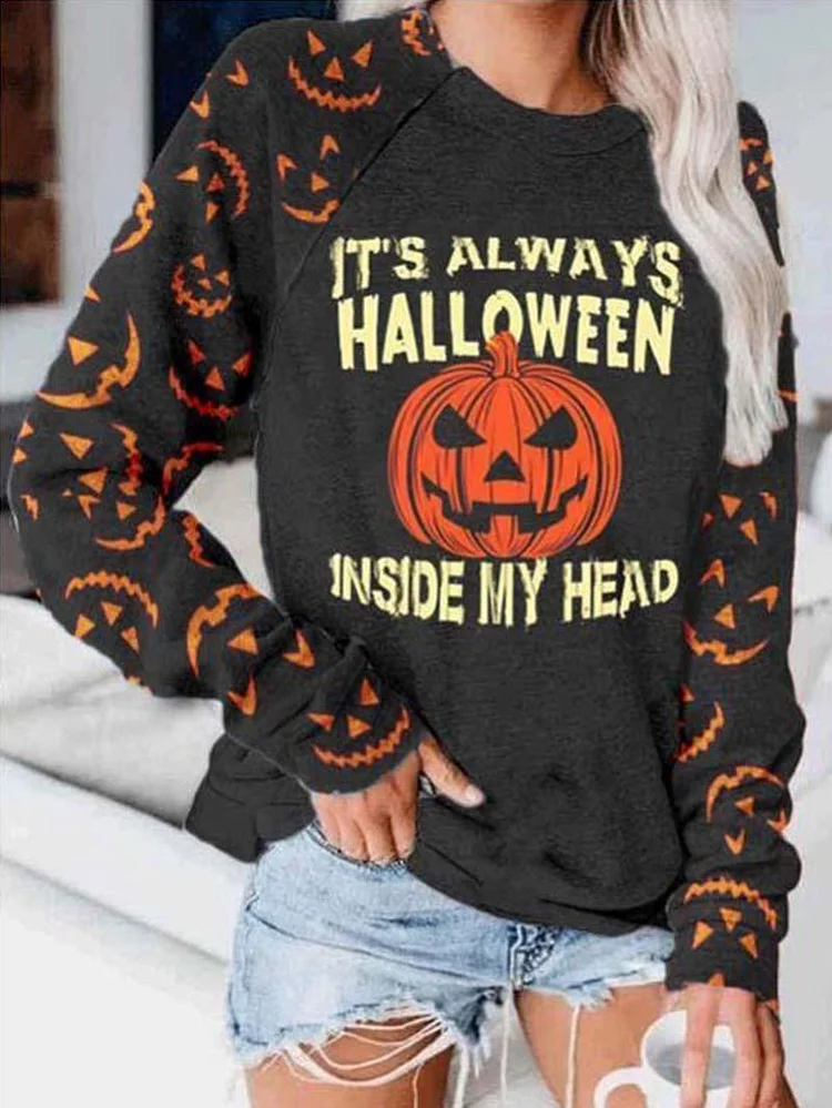 Halloween printed round neck loose long-sleeved sweater