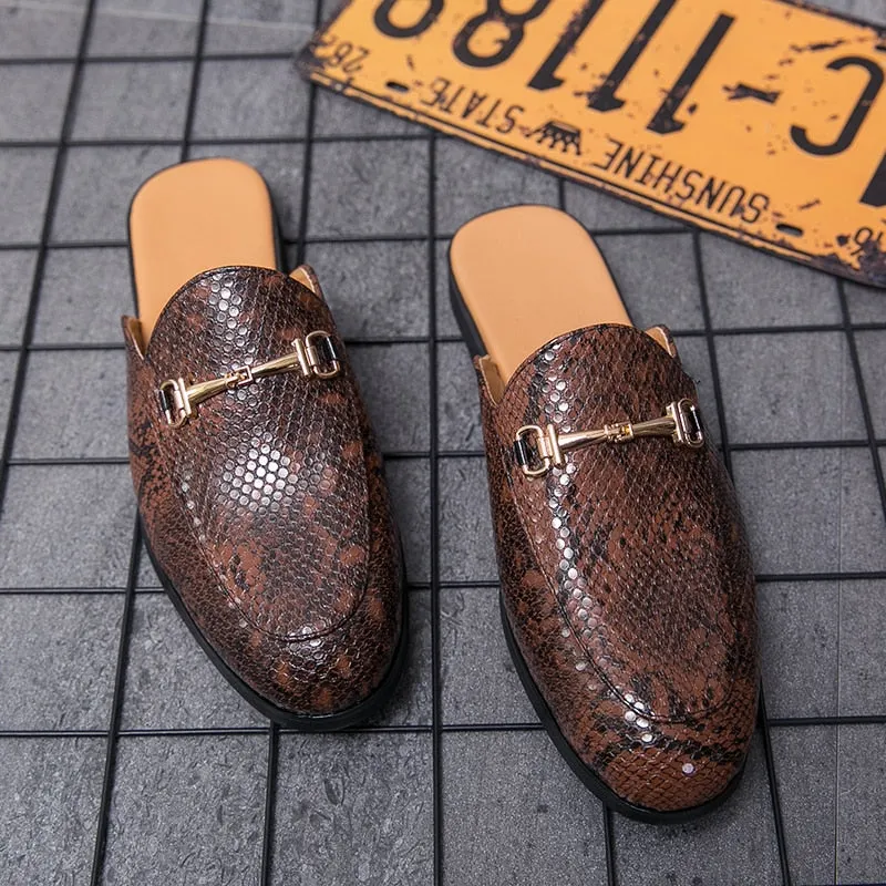 Half Shoes for Men Leather Mules Casual Shoes Men Fashion 2022 Men Slipper Mules Backless Loafers Retro Flat Heel Party Slippers