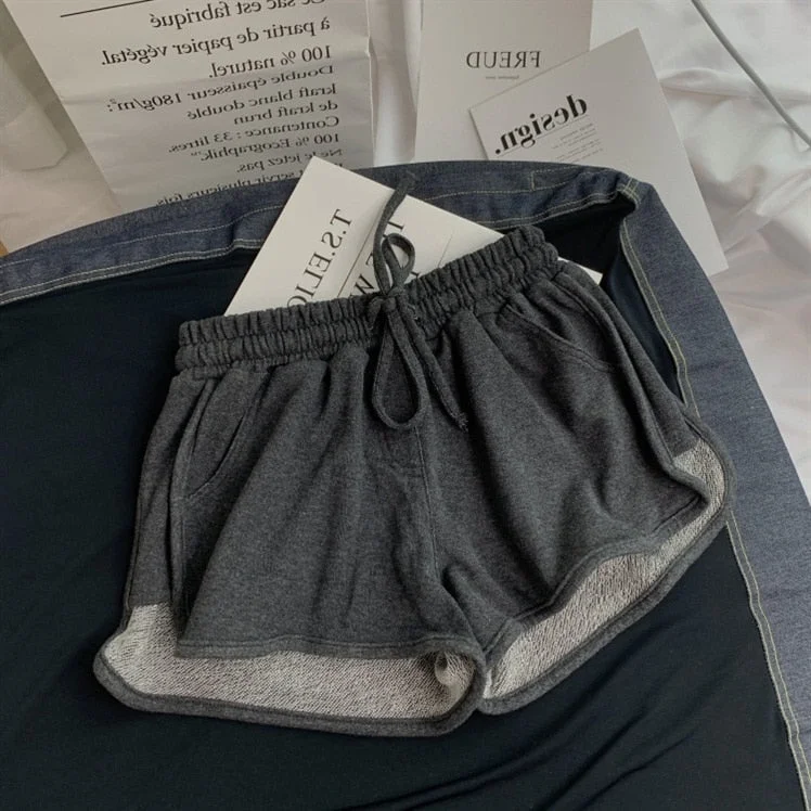 Summer Loose Shorts Women Fashion Casual Fitness Shorts Ladies Grey Black Solid High Waist Shorts Elastic Waist