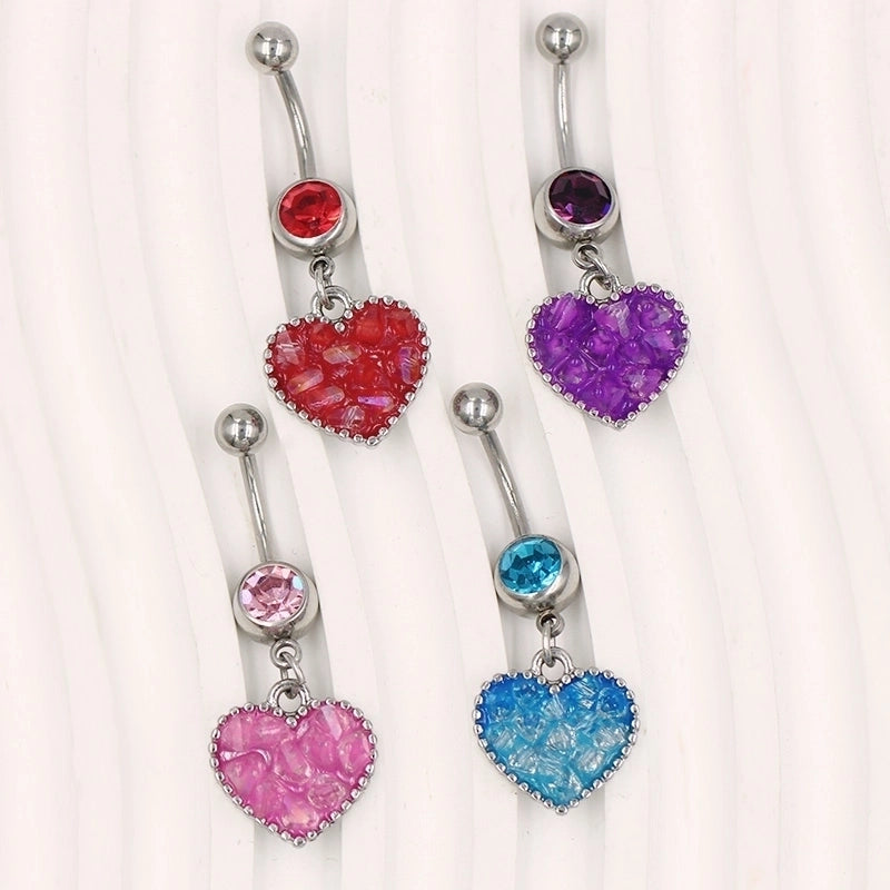 1 Piece Belly Rings Punk Minimalist Commute Heart Shape 316L Stainless Steel  Alloy Inlay Rhinestones White Gold Plated