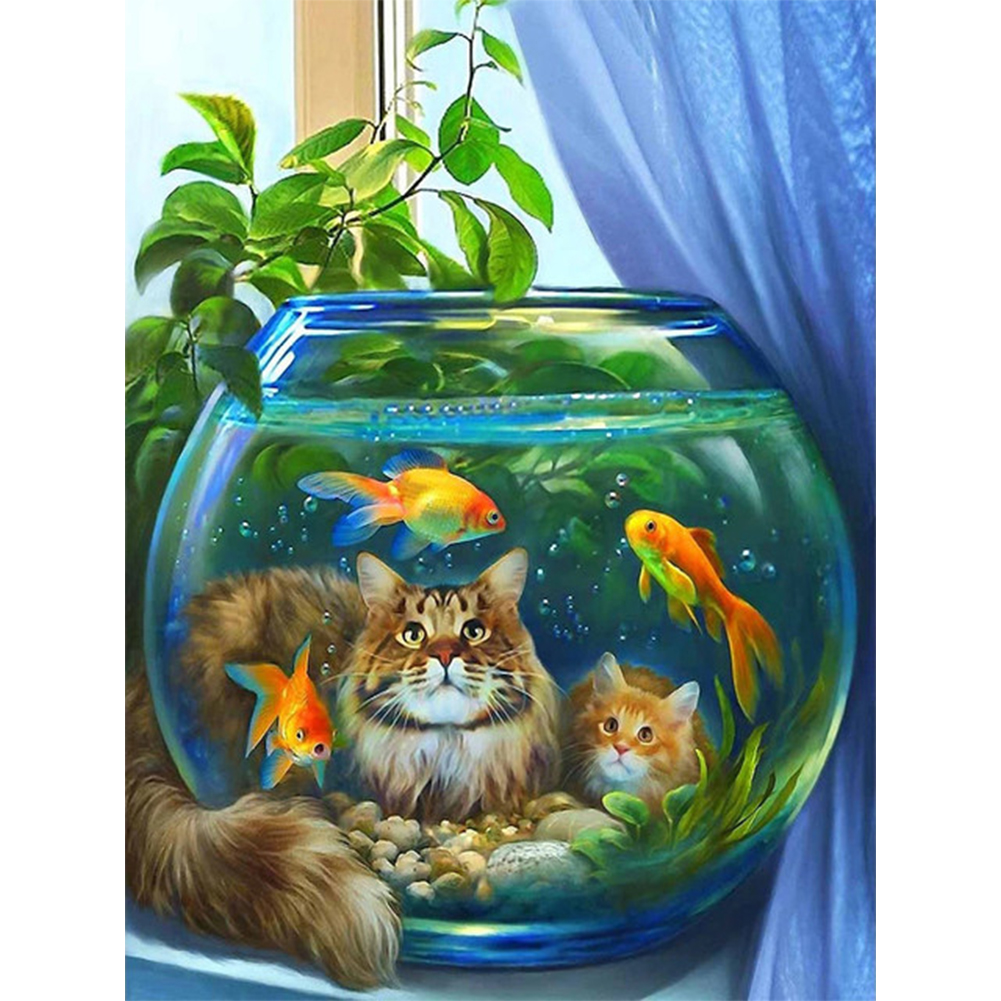 

30*40CM - Round Drill Diamond Painting - Aquarium Cat, 501 Original