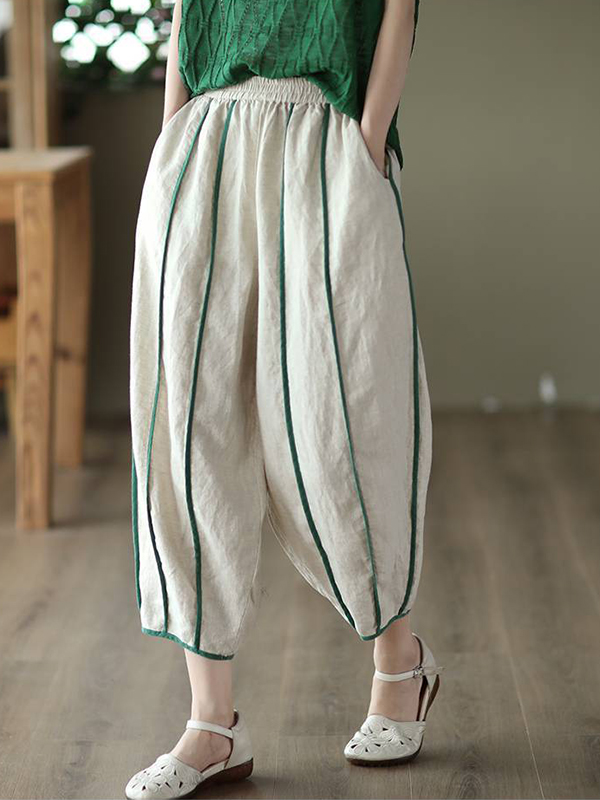 Loose Vintage Striped Linen Lantern Pants