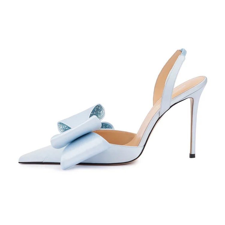 White Pointed Stiletto Pumps Women's Elegant Slingback Heels Wedding Bow Shoes |FSJ Shoes