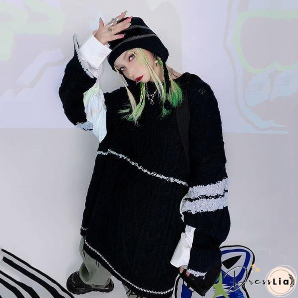 Women Casual Winter New Fashion Minority Contrast Color Sleeve Street All-match