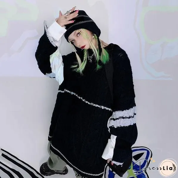 Women Casual Winter New Fashion Minority Contrast Color Sleeve Street All-match