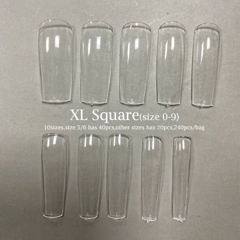 XXL Clear Square Full Cover Press On False Nail Tips Extra Long Nails Straight Shape False Tips UV Gel Manicure Tool Fake Finger-Nail Inspo