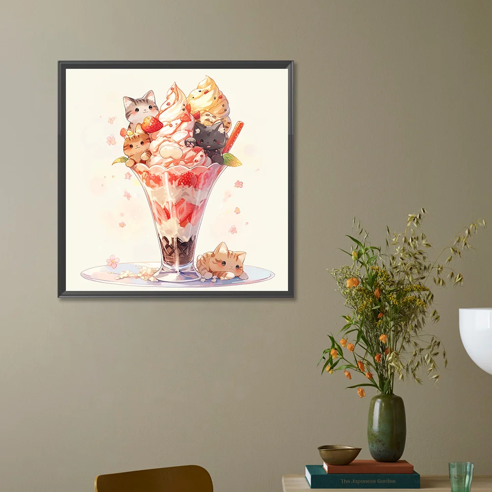 Partial AB Diamond Painting - Full Round Drill - Ice Cream Kitten(Canvas|45*45cm)