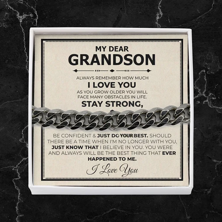 To My Grandson I LOVE YOU Cuban Chain Bracelet Stainless Steel Bracelet Warm Gift