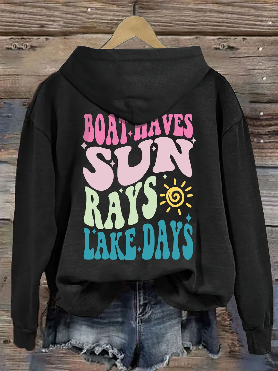 Boat Waves Sun Rays Lake Days Hoodie