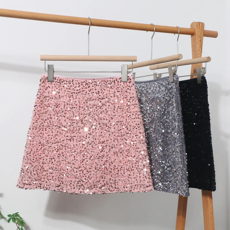 Nigikala Nigikala Lewd Skirt High Waist Thin Anti-Light Bag A Word Flashy Bundi Skirt 8021