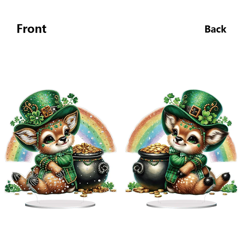 DIY Acrylic St. Patricks Day Deer Special Shape Diamond Painting Tabletop Ornament Creative Home Decor & Gift Idea for Adults - Relaxing Craft Activity