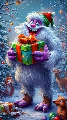 Full Round Diamond Painting-White-Haired Monster Giving Gifts 40*70cm