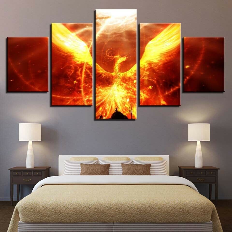 Abstract Fire Phoenix Canvas Prints Painting Wall Art Home Decor Picture 5 Panel HD Print Pictures Poster No Framed 5 Pieces