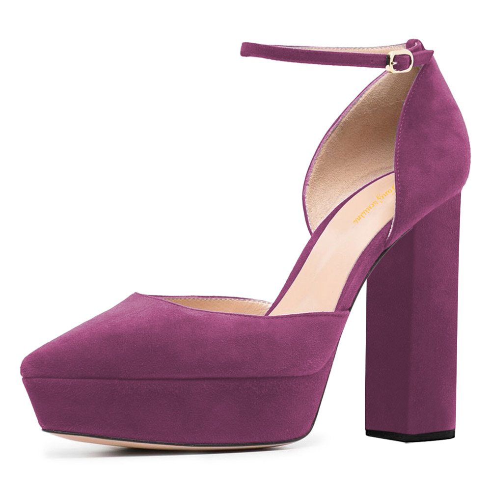 Elegant Purple Vegan Suede Pointed Toe Pumps Heels for Women Nicepairs