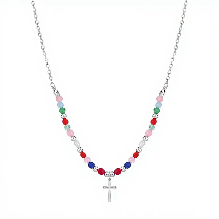 For Granddaughter - Always Remember To Pray Multicolor Beaded Cross Necklace