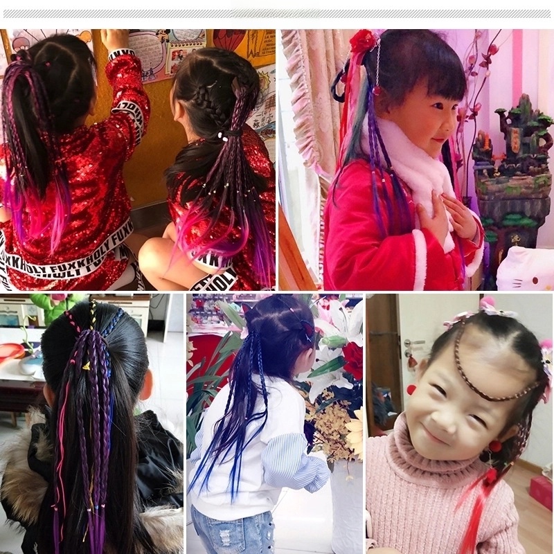 Fashion Children’s Colored Hair Rope Colorful Gradient Wig Twist Braid Rubber Band Hair Tie