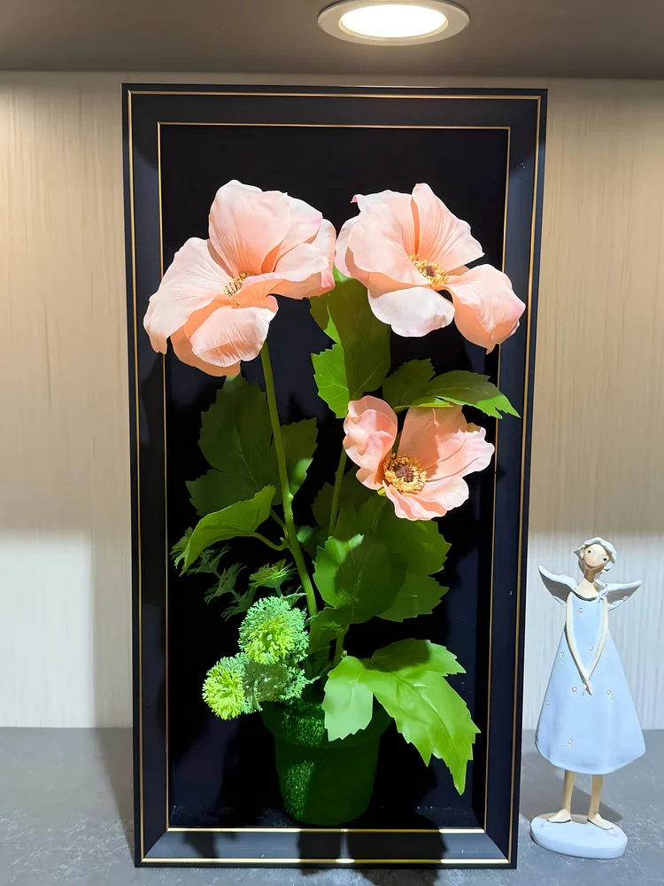 Corn Poppy Realistic Framed Flower Art (9.0*17.7 in) - 3D Artificial Flower Decoration for Living Room & Entryway