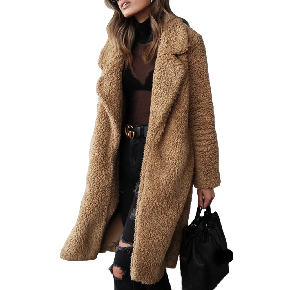 Women's Lapel Plush Long Jacket