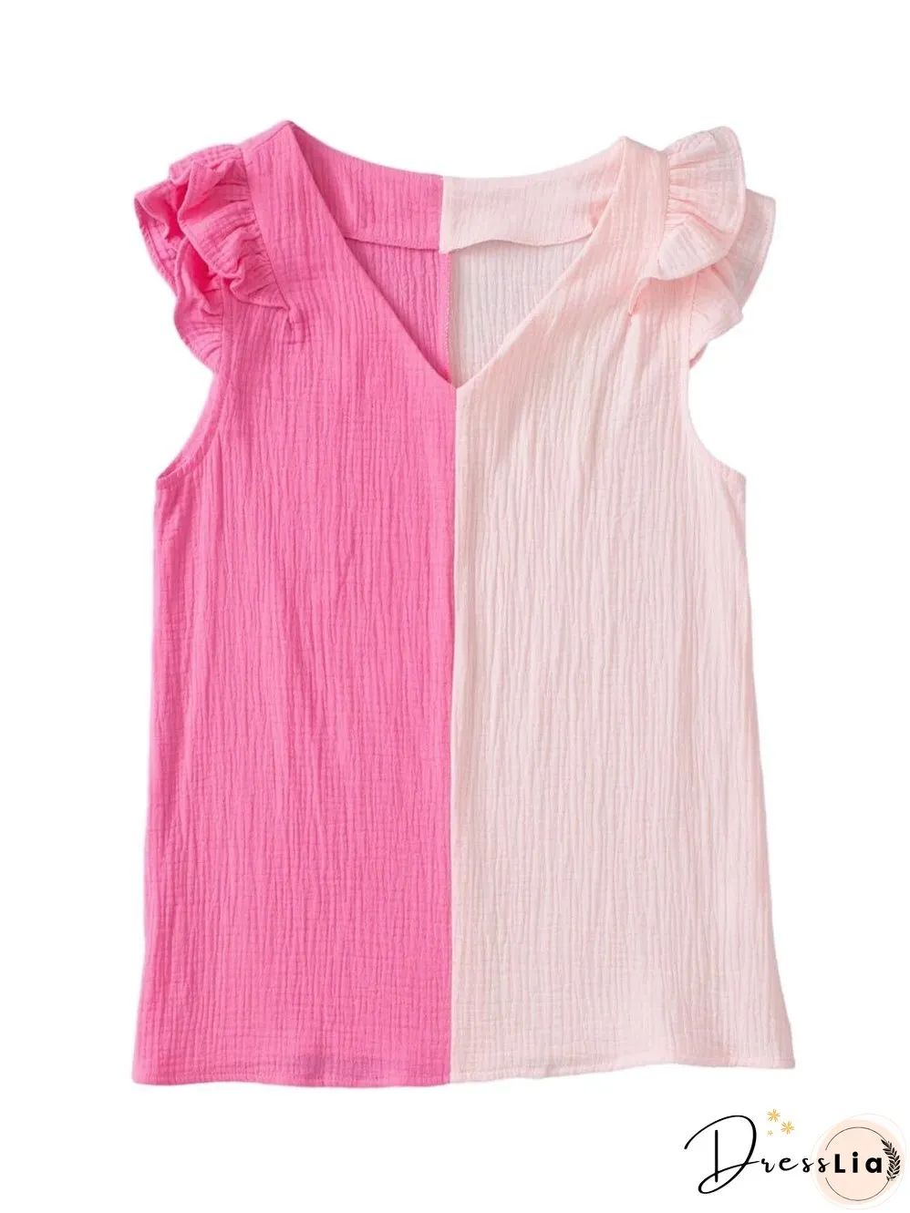 Pink Tiered Ruffle Sleeve Color Block Blouse