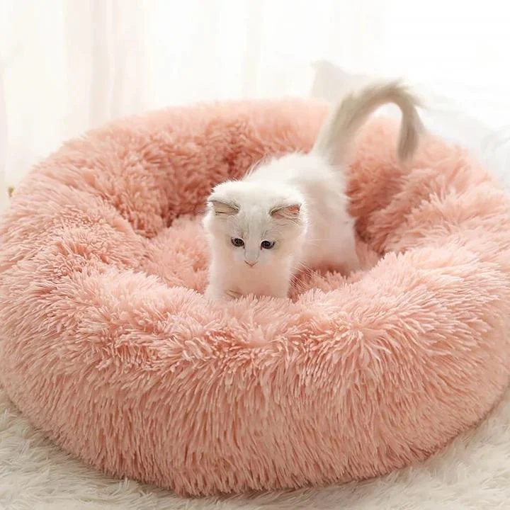 Soft Plush Winter Warm Sleeping Round Fluffy Pet Calming Bed  8