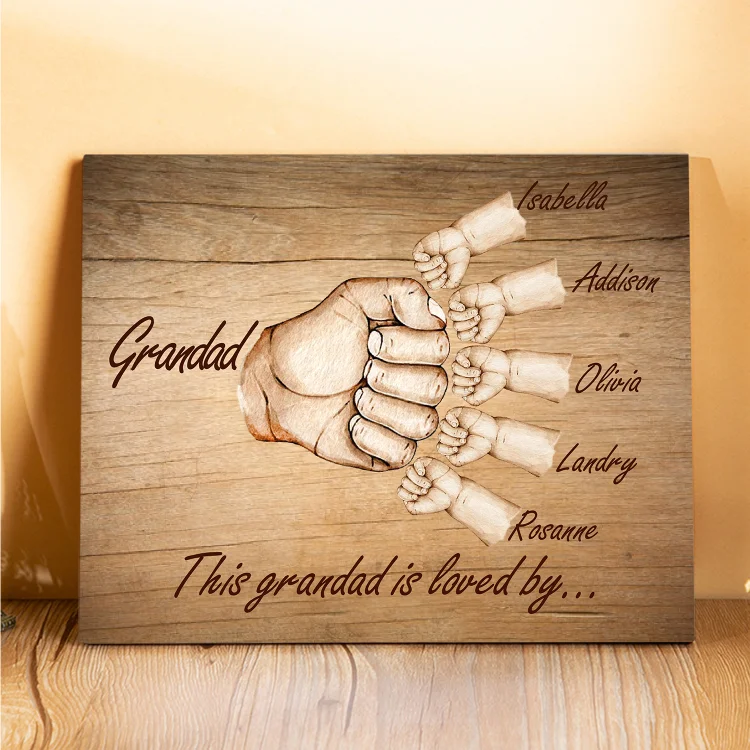 6 Names-Personalized Grandad Family Fist Bump Frame Wooden Ornament Custom Text Plaque Home Decoration for Grandfather