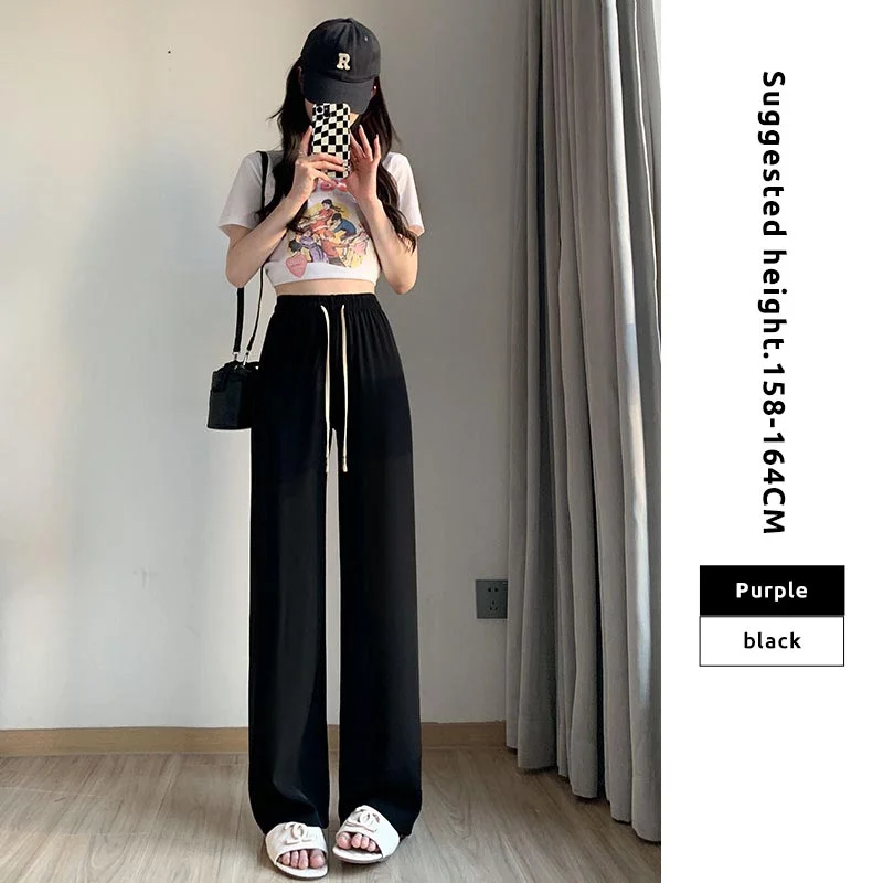 Women Summer Ice Silk Wide Leg Pants