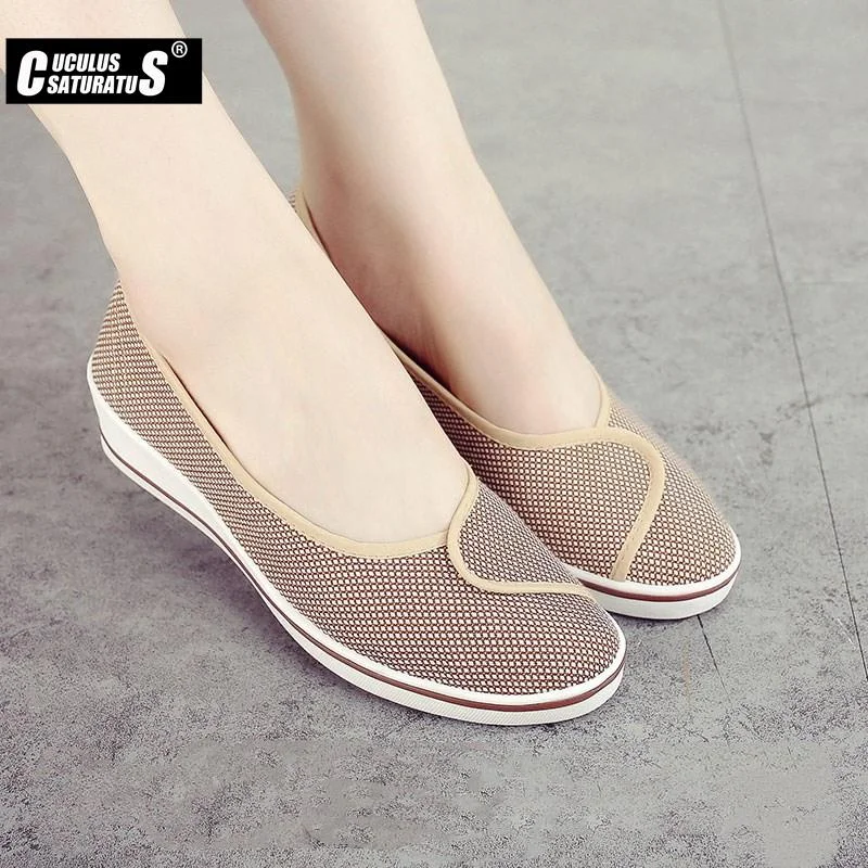Qjong Women Loafers Soft Slip On Canvas Flats Shoes Woman Solid Casual Breathable Shoe For Mother Platform Shoes 804
