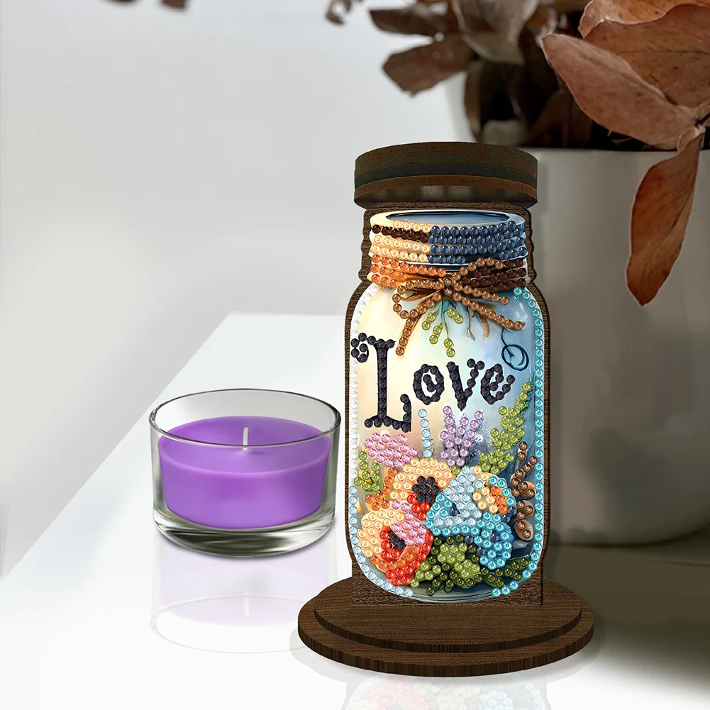 Wooden Love Flower Bottle 5D DIY Diamond Painting Candle Holder Decor for Adults