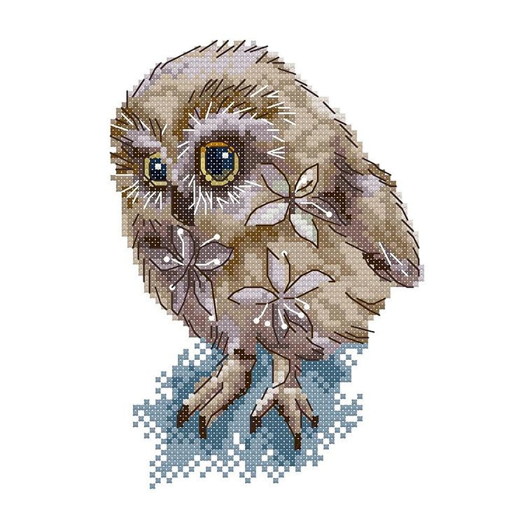 Joy Sunday - Cute Owl - 14CT 2 Strands Threads Printed Cross Stitch Kit - 15x20cm(Canvas)
