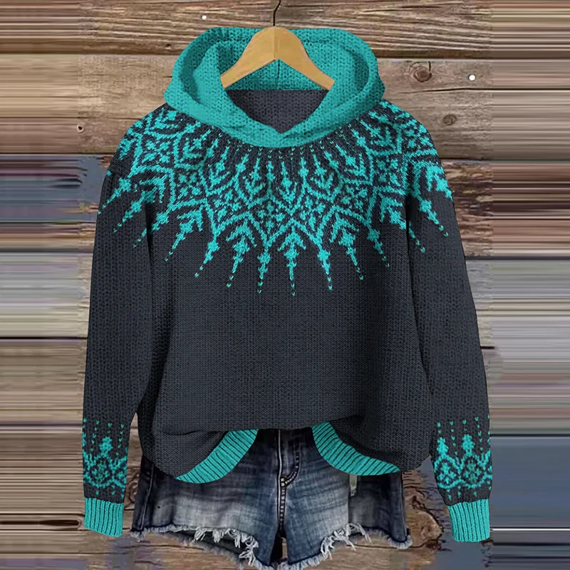 Vintage Fairman Island Geometric Knitted Hooded Sweater