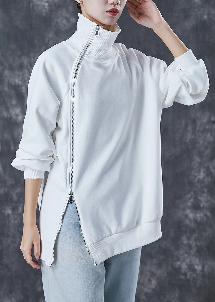 Italian White Asymmetrical Zippered Cotton Streetwear Spring
