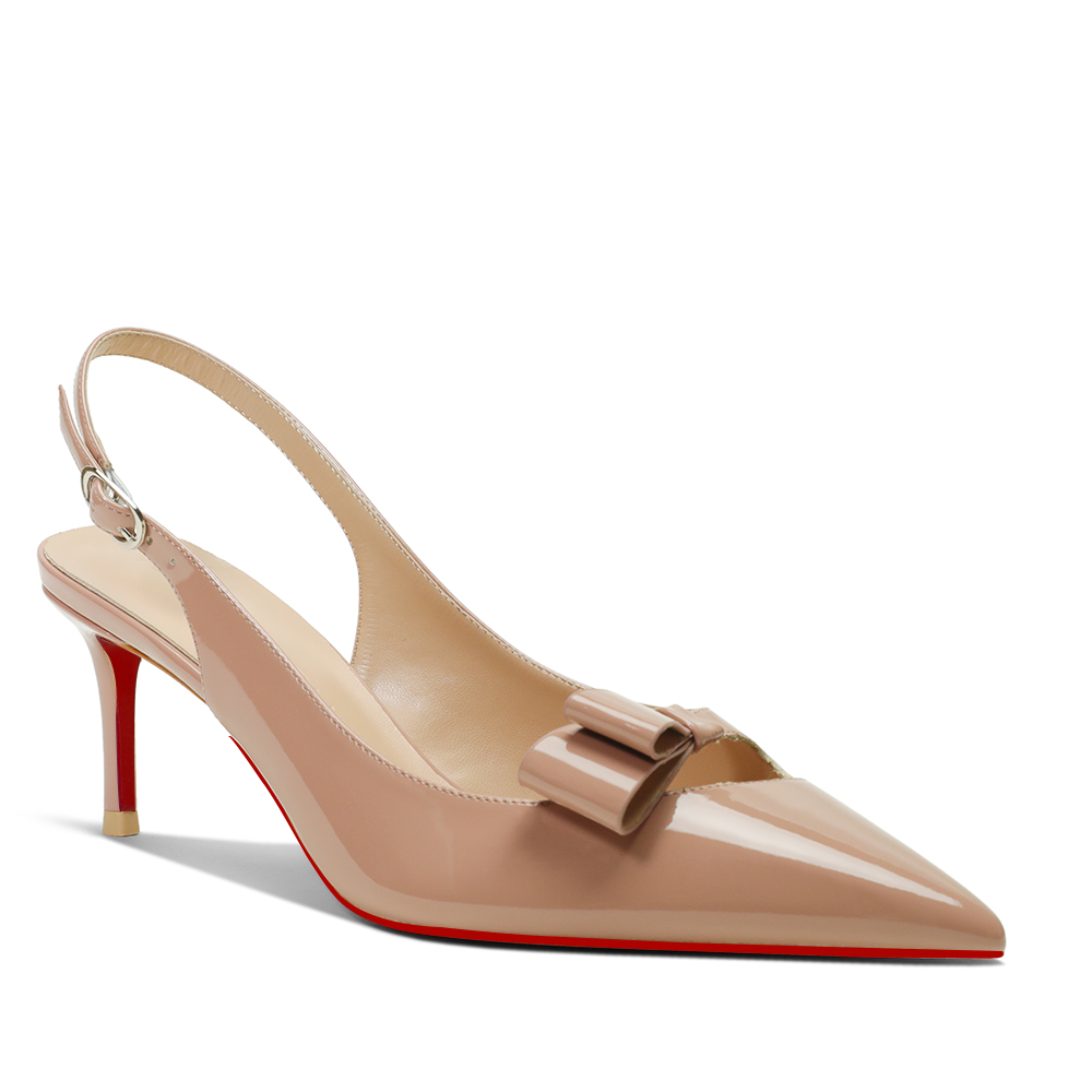 65mm Women's Pointed Toe Kitten Heel Slingback Pumps for Wedding Red Bottom Patent Heels-MERUMOTE