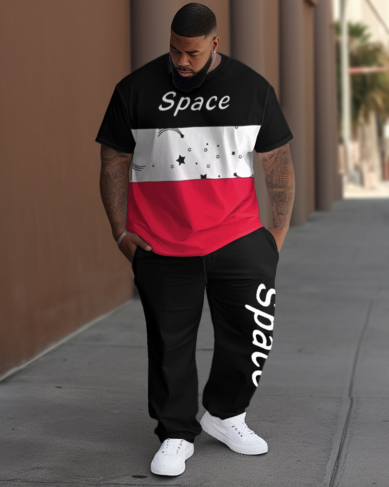 Men's Plus Size Casual Geometric Letter Space Print T-Shirt Trousers Suit
