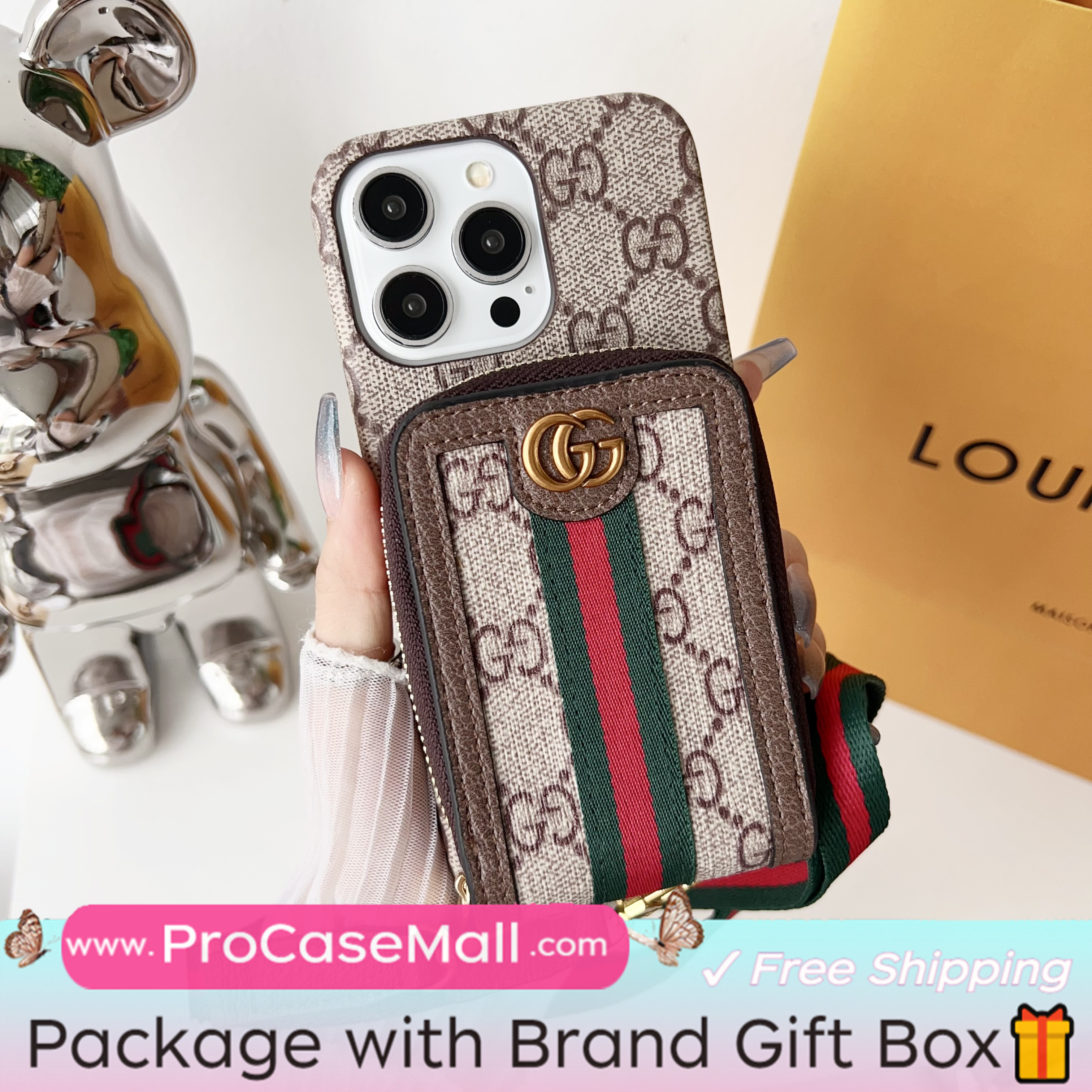 LV Monogram Canvas Wallet Crossbody Apple iPhone Case