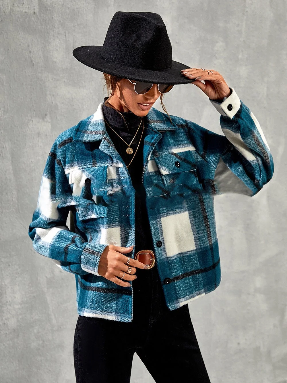 Womens Winter Coat Casual Plaid Jacket