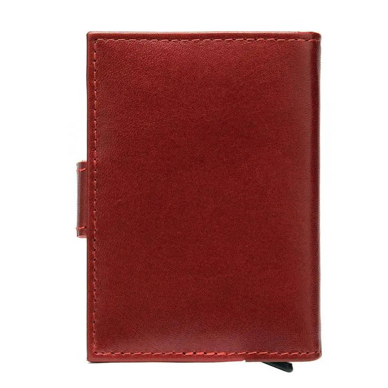 Simple Design RFID Protection Magnetic Closure Two Fold Genuine Leather Card Holder Mini Wallet