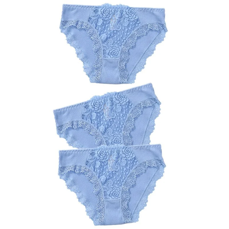 3PCS Cotton Panties Underwear Solid Women Sexy Lace Underpants Soft Briefs Set Female Intimates Plus Size Lingerie Panty XL XXL